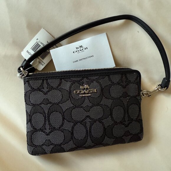 COACH Signature Double Zip Black/Grey Wristlet - Picture 7 of 7